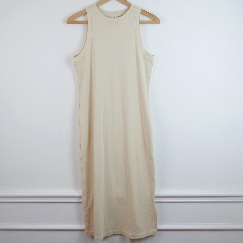 Nordstrom Small Midi Dress Ribbed Knit Pima Cotton Stretch Minimal Capsule Cream